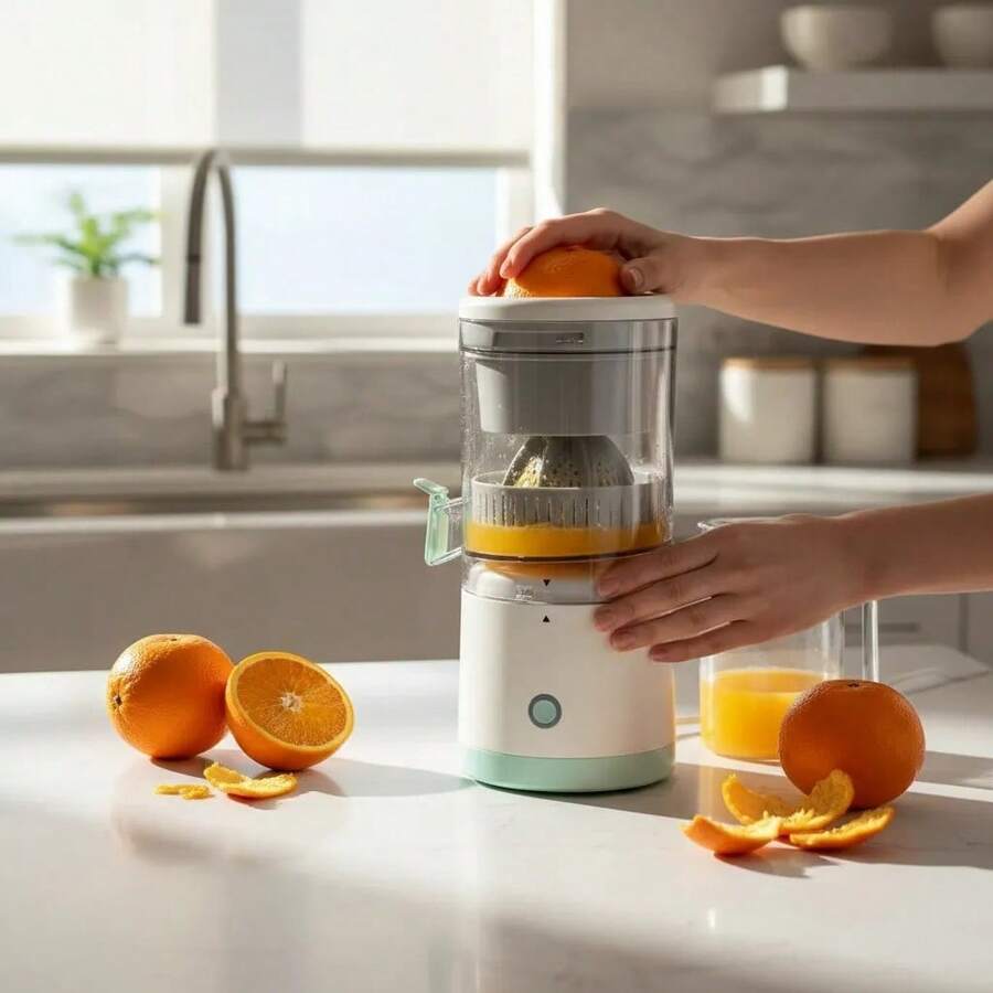 Nuevo Extractor de jugo eléctrico, Extractor de jugo eléctrico, carga Usb inalámbrica, taza de prensa de separación de jugo de fruta - Blanco - Ver 1