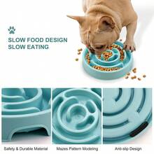1PC Anti-Choking Plastic Dog Slow Feeder Bowl Puzzle Interactive Pet Food Snack Bowl, Pet Supplies Pet Feeding Accessories Home Pet Care Essentials, Dog Accessories Dog Stuff Slow Feeder Dog Bowls Cat Stuff Cat Bowl, Non-Slip Anti-Tip Neck Protection Durable Bite-Resistant Bowl For Dogs Cats All Sizes Wet Dry Food Daily Mealtime Feeding Training Home Use - Blue - View 4
