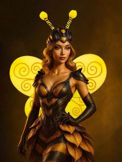 1 Set Cute Halloween Bee Costume And Accessories (Including Headpiece And Wings)