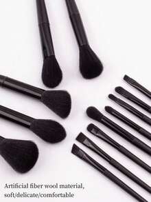 13pcs Professional Soft & Fluffy Makeup Brush Set, Including Foundation Brush, Eyeshadow Brush, Kabuki Brush Etc., With Makeup Bag & Sponge, Great Gift For Makeup Beginners - Black - View 7