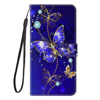 GLANDOTU Blue Butterfly-Patterned PU Leather Wallet Phone Case With PU Leather Flip Cover, Card Slots And Magnetic Snap Closure Compatible With Multiple Brands And Models