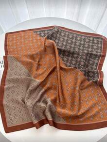 1pc Women's Spring/Summer Printed Silk-Like 70cm Square Scarf, Versatile Neck Wrap, Suitable For Daily Use,Beach,Holiday - Caramel Coffee - View 3