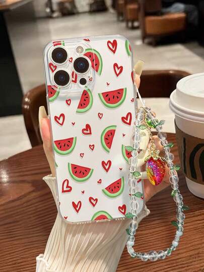 Watermelon Painted Transparent Painted Bracelet Strap Minimalist Fashion Creative Shockproof Phone Case Compatible With Ip 17/Ip 17pro/Ip 17promax/ IP16/11/16pro/16plus/16promax/16e/15Promax/13/14/12/XS/XR/7G/8P, Compatible With Samsung Galaxy S25/S25PLUS/S25 Ultra/A16/A36/A26/A56/A50/A12/A32 S26 S26PLUS