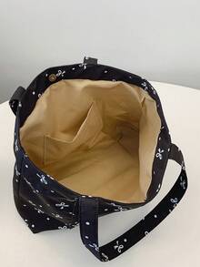 1 pièce Sac fourre-tout décontracté et mignon pour femmes avec décoration de nœud, sac à main léger avec fermeture magnétique et décoration d'étiquette, convient pour les femmes/filles/étudiantes, pour un usage quotidien, les vacances, les voyages, l'école - Noir - Voir 5