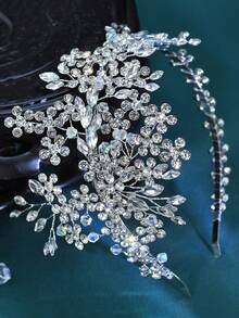 1pc Luxury Handmade Bridal Headband, Crystal Alloy Flower Hair Hoop, Fashion Hair Accessory Suitable For Wedding, Party, Celebration, Ball - 銀色 - 查看 5