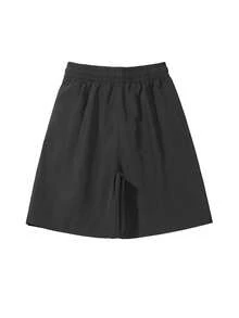 1pc Men's Navy Blue Drawstring Shorts, Metal Drawstring Ends, Lightweight, Smooth, Cool, Wrinkle-Resistant, Durable, Loose Casual Bermuda Shorts, Suitable For Commuting, Outing, Sports In Summer - Black - View 3