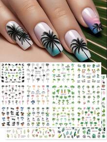 24 miếng/2 bộ hình dán móng tay cây dừa mùa xuân hè, lá xanh kiểu bãi biển, phụ kiện móng tay tự dính cho kỳ nghỉ của phụ nữ - Nhiều màu - Xem 11