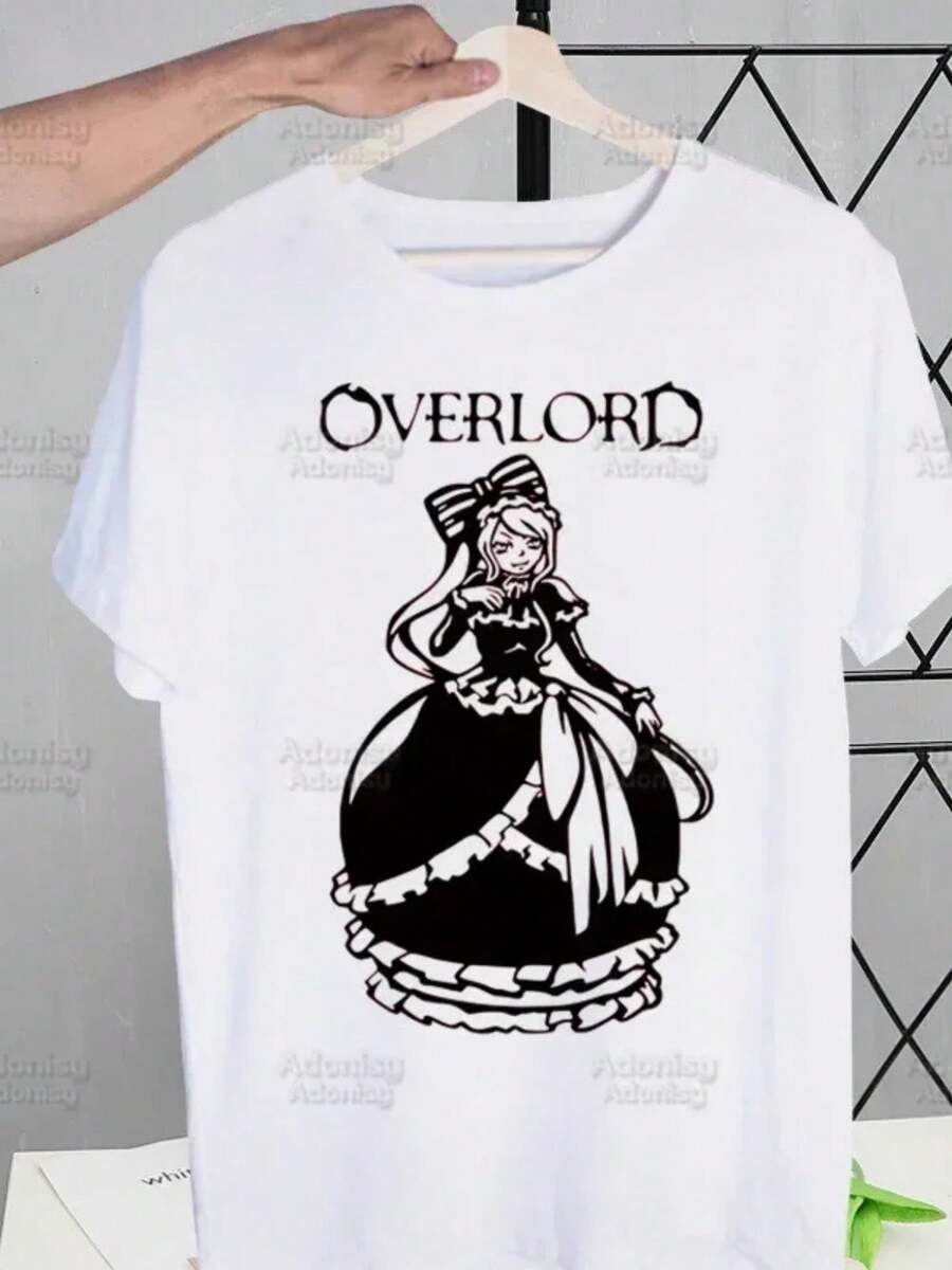 Overlord Anime Albedo T Shirts For Guys O-Neck Short Sleeve Ainz Ooal Gown Momonga T-Shirt Regular Men Hip-Hop Tee Shirt4 - 白色 - 查看 1