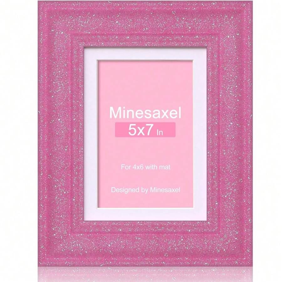 1 paquete de 5x7 Marco de fotos con brillo y con paspartú para foto de 4x6, marco de fotos con vidrio real HD con chispas de colores pastel, divertido y único marco de arte de 5 por 7 pulgadas para exhibir en mesa o pared, color rosa - Rosa - 15x7 o 4x6 con tapete - Ver 1
