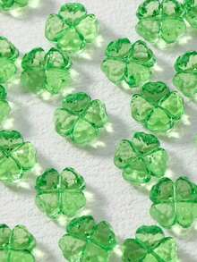 50pcs 3D Acrylic Shamrock Beads (Green & White) For Lucky Bracelet, Craft, Floral Necklace, Earrings, And Other DIY Jewelry Making - View 1