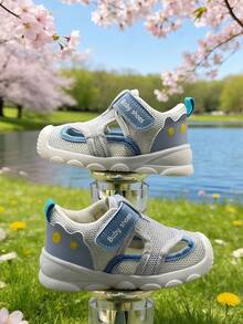 1 Par de Sapatos Esportivos Casuais Respiráveis de Malha com Desenho Cartoon Antiderrapante para Crianças Pequenas, Adequado para Primavera/Verão - Azul Empoeirado - Visão 2