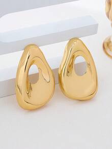 1 Đôi bông tai vàng dáng rộng, bất đối xứng, khoét rỗng, dành cho nữ - Bông tai hình giọt nước bằng vàng - Xem 4