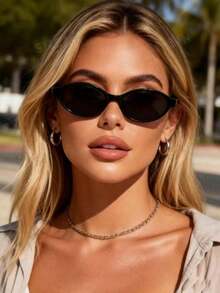 1副塑料女士全框豹纹黑白Y2K经典坏女孩风格现代简约基本款时尚眼镜，适合夏季海滩度假装扮 - 1pc 黑框灰 - 查看 1