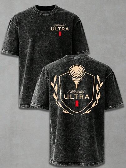 2026 Nueva llegada Camiseta de manga corta de algodón puro con gráfico vintage desgastado y lavado de bolas de golf Michelob Ultra, de corte holgado, estilo retro deportivo y casual de cerveza, estética vintage, 100% algodón, regalo