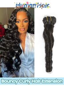 45g Bouncy Curly Hair Extensions Human Hair Loose Wave Raw 1 Bundles Brazilian Real Unprocessed Human Hair 10-22 Inch Double Weft Virgin Curly Bundles Weave Hair Extensions - Natural Black - View 1