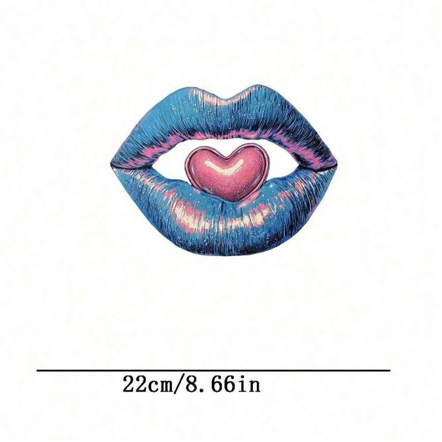 1片/2片/3片装闪光唇印熨烫贴片，带心形图案，适用于T恤、牛仔裤、毛衣、手提包、枕头、靠垫等。