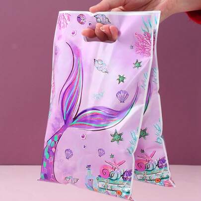 10/25/50pcs Mermaid Canvas Tote Bags, Mermaid Birthday Plastic Gift Bags, Birthday Party Decor Bags, Party Favor Bags, Birthday Party Giveaway Bags, Plastic Bags, Kitchen Packaging Supplies, Birthday Gift Packaging, Birthday Party Favors