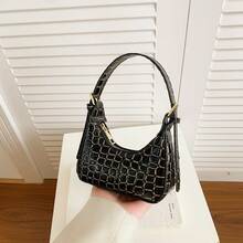Bolso de mano de mujer con cierre de cremallera y textura de piedra de unicolor, estilo coreano de moda, versátil, ligero y multifuncional, mini bolso de tote adecuado para el uso diario, viajes, regreso a la escuela y vida universitaria de las mujeres - Negro - Ver 7