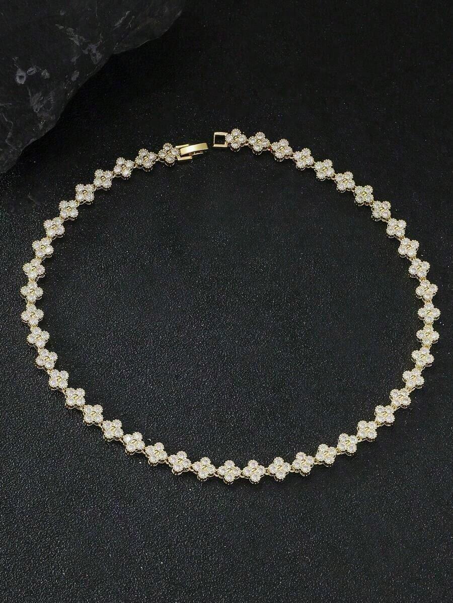 1 Piece Flower Brass Luxury Jewelry Set Women Necklace Jewelry - Vòng cổ hoa - Xem 1