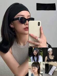 1件黑色简约百搭日常佩戴发饰，瑜伽运动头带，采用超弹柔软材质，时尚发带，适合节日、派对等场合。 - 黑色 - 查看 2