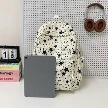 Casual Large Capacity Backpack, Fashion Star Pattern Nylon Messenger Bag, School Student Shoulder Bag, Travel Bag With Pendant, Suitable For Halloween - Beige - View 6