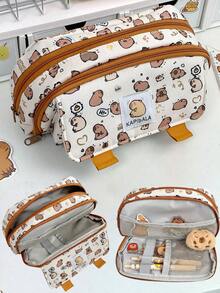 Carpe Diem翻盖铅笔盒，卡通多层大容量铅笔袋，学生桌面文具收纳，返校礼物，学生用品 - 卡皮巴拉筆袋 - 查看 2