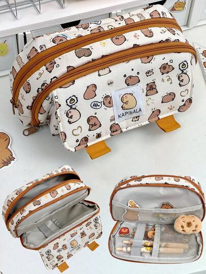 Carpe Diem翻盖铅笔盒，卡通多层大容量铅笔袋，学生桌面文具收纳，返校礼物，学生用品