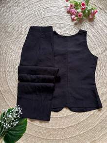 Set Of Vest And Trousers In Marrante Linen Fabric. - 黑色 - 查看 2