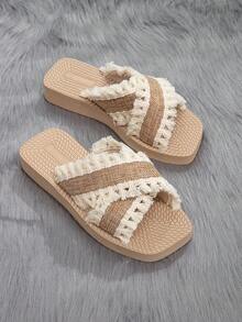 2026新款女士时尚春夏秋季户外性感露趾平底凉鞋，百搭高端交叉绑带，轻便舒适透气防滑沙滩/家居拖鞋 - 棕色 - 查看 3