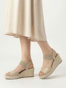 Rihero Women's Espadrille Platform Wedge Sandals Comfortable Casual Elastic Strap Open Toe Sandals For Summer Work Vacation - 裸體 - 查看 3