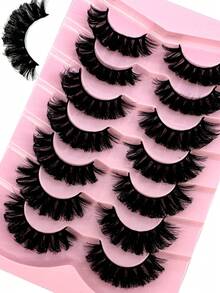 3D Fluffy Cat Eye Russian False Eyelashes, Curly & Thick DD Curl, 7 Pairs Natural & Dense Eyelashes Wholesale - Black - View 1