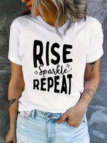 Rise Sparkle Repeat Positive Mindset Motivational Cotton T-Shirt Fashion Print Women Tshirt Summer O-Neck Short Sleeved Tee Tops Stree Female Cotton T-Shirt Clothes Women Size S-3XL - trắng - Xem 1