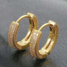 2只锆石耳环，金色耳骨穿孔小号锆石耳环，婚礼首饰配件 - 一對兩排鑽耳圈 - 查看 6