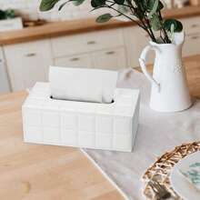 Large Plaid Rectangular PU Leather Tissue Box - Black - View 4