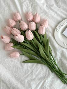3pcs Artificial Tulip Flowers Decor, Home Decoration Lifelike Fake Flowers For Living Room & Bedroom - Dusty Pink - View 2