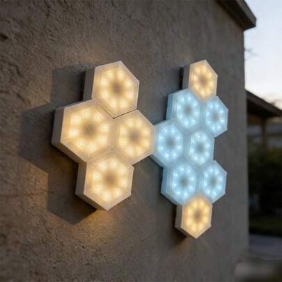 6pcs Solar Hexagon Wall Lights, Modular DIY Linkable Lights, Create Your Desired Shape, 8 LED Bright Landscape Lighting, Garden Fence Patio And Terrace Decor Solar Wall Lamps, Modern Outdoor Atmosphere Lights
