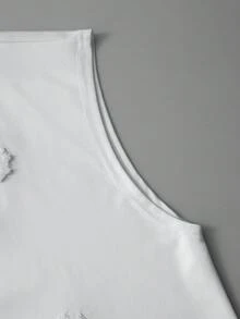 DIYIE Men's Loose Fit Short Sleeve Embroidered Casual Tank Top, Street Style Oversized Short Tank Top - White - View 9