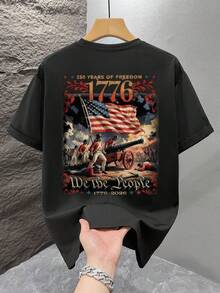 1pc Men's Fashionable Printed Loose Fit Short Sleeve T-Shirt | Exquisite Design | Summer Essential | Easy To Match, Showcasing Your Style - Black - View 3