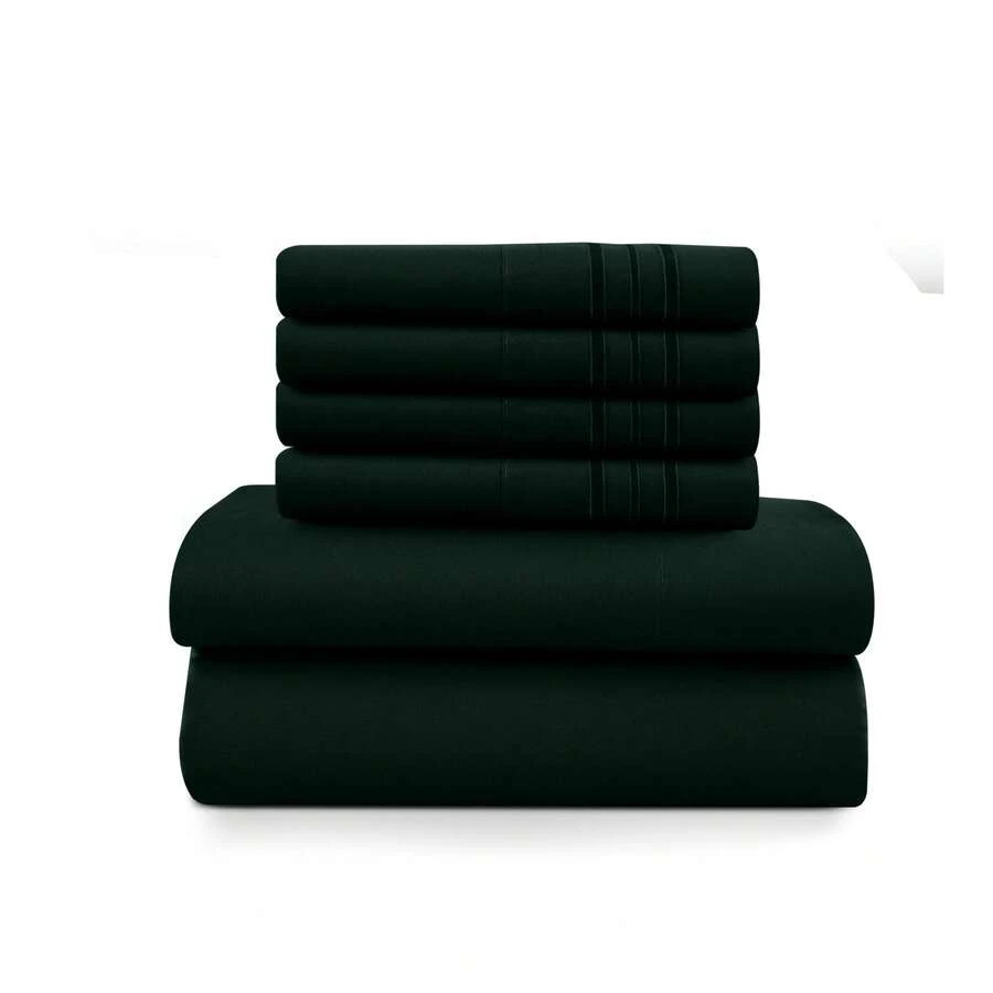 LUX DECOR 6-Piece Embroidered Bed Sheet Set – Brushed Microfiber Material, Deep Pocket Design, Lightweight & Breathable For Everyday Use – Graduation Gifts, Home Decor, Winter Vibes, Sleep Protection For Dorms, Student Beds, Back‑To‑School Gift, Christmas Decor, New Year Vibes - 翡翠綠 - 查看 1