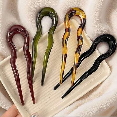 French Spiral Hair Clips, U-Shaped Wavy Hair Clips, Suitable For Buns, Tortoiseshell Color, Fashionable And Flexible Women's Hair Accessories, Hair Fixing Pins, Headpieces