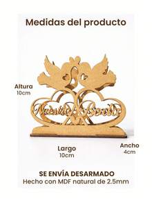 Servilletero de Madera "Nuestra Boda" con Palomas y Corazones - Decoración para Mesa de Boda y Eventos - 10x10cm - Café integral - Ver 2