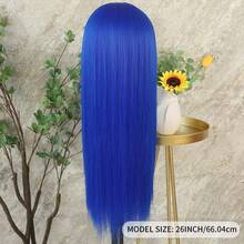 13X4 Pink & Brown Lace Front Wigs Pre Plucked Soft Free Part Long Straight Wigs Glueless Pink Skunk Stripe Wig Wear And Go Wig Heat Resistant Fiber Hair Synthetic Lace Front Wigs For Fashion Women For Daily Christmas Party Cosplay Use - 挑染藍色 - 查看 8