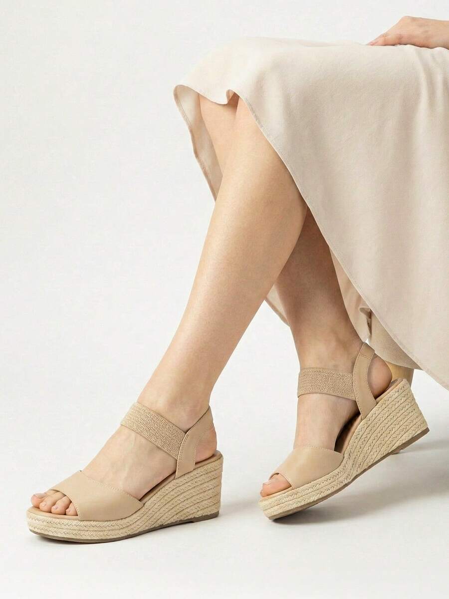 Rihero Women's Espadrille Platform Wedge Sandals Comfortable Casual Elastic Strap Open Toe Sandals For Summer Work Vacation - 裸體 - 查看 1