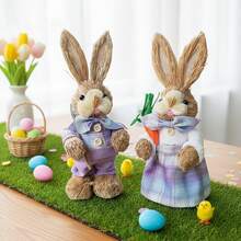 Easter Rabbit Table Decorations Cute Straw Mini Bunny Figurines Tabletop Centerpieces For Home Spring Party - B - View 4