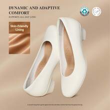 Women's Chunky Block Heel Pumps, Closed Toe Slip-On Dress Shoes – Comfortable Low Heels For Work, Wedding & Casual - 白色 - 查看 9