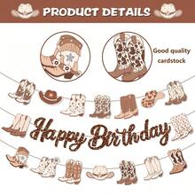 3 piezas Pancarta de cumpleaños con tema de vaquero occidental, con lazos de cereza y patrones de botas de vaquero, adecuada para fiesta de cumpleaños con tema de vaquero, boda, fiesta de revelación de género, decoraciones de fiesta - Cumpleaños - Ver 3