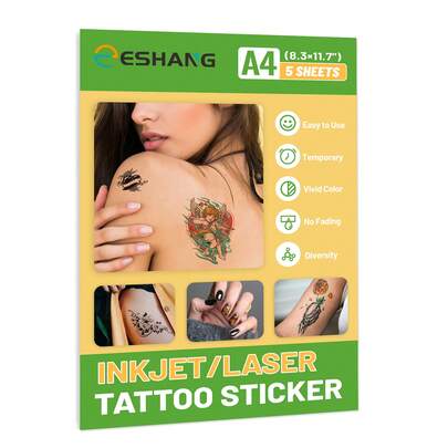 ESHANG A4 Printable Temporary Tattoo Paper, 5 Sets Compatible With Inkjet & Laser Printers, DIY Skin Image Transfer Decal Paper