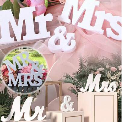 Bộ 3 món trang trí cưới bằng gỗ trắng chữ "Ông & Bà", dùng để trang trí bàn tiệc cưới, bàn lễ cưới, tiệc chiêu đãi, phông nền cưới, tiệc đính hôn, phù hợp cho đám cưới, tiệc tùng, tiệc cô dâu, tiệc độc thân, cầu hôn, v.v.