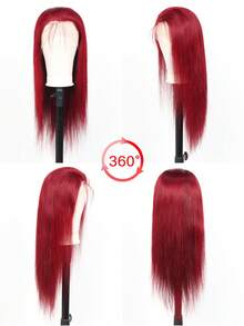 99J Burgundy Wine Red Brazilian Human Hair Wig 13x4 Lace Front 180% Density Straight Pre-Plucked Natural Look Wig For Women, All Ethnicities Styling Versatility - S99J - View 2
