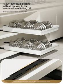Sliding Cabinet Storage Rack - Expandable, Nano Adhesive Fixation, Space-Saving, Adjustable, Durable, Easy To Install, Suitable For Kitchen And Living Room Food Storage Shelves (With Sliding Rails) - Multicolor - View 8